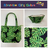 Medium Tote Bag with Zip - Leaves on Black Medium Tote Bag with Zip - Leaves on Black